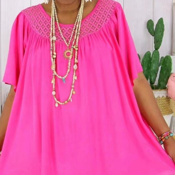 ID:2928 - 👚【XL-8XL】Nowa letnia odzież damska Jednolity kolor Luźna koronka Duży rozmiar